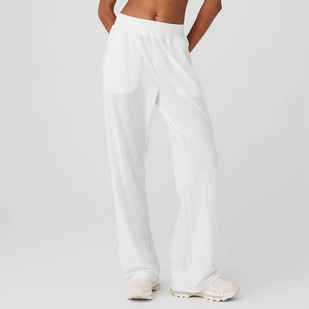 new ALO Yoga M White Wide Leg Mesh Pants athletic sweatpants sweats - Picture 1 of 6